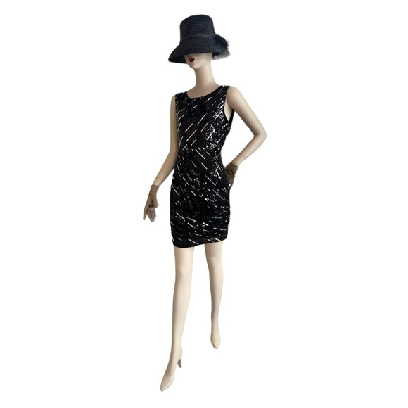 Alice Olivia Silk Sequin Sheath Dress Black Keyhole Back Womens S Excellent - Picture 9 of 16